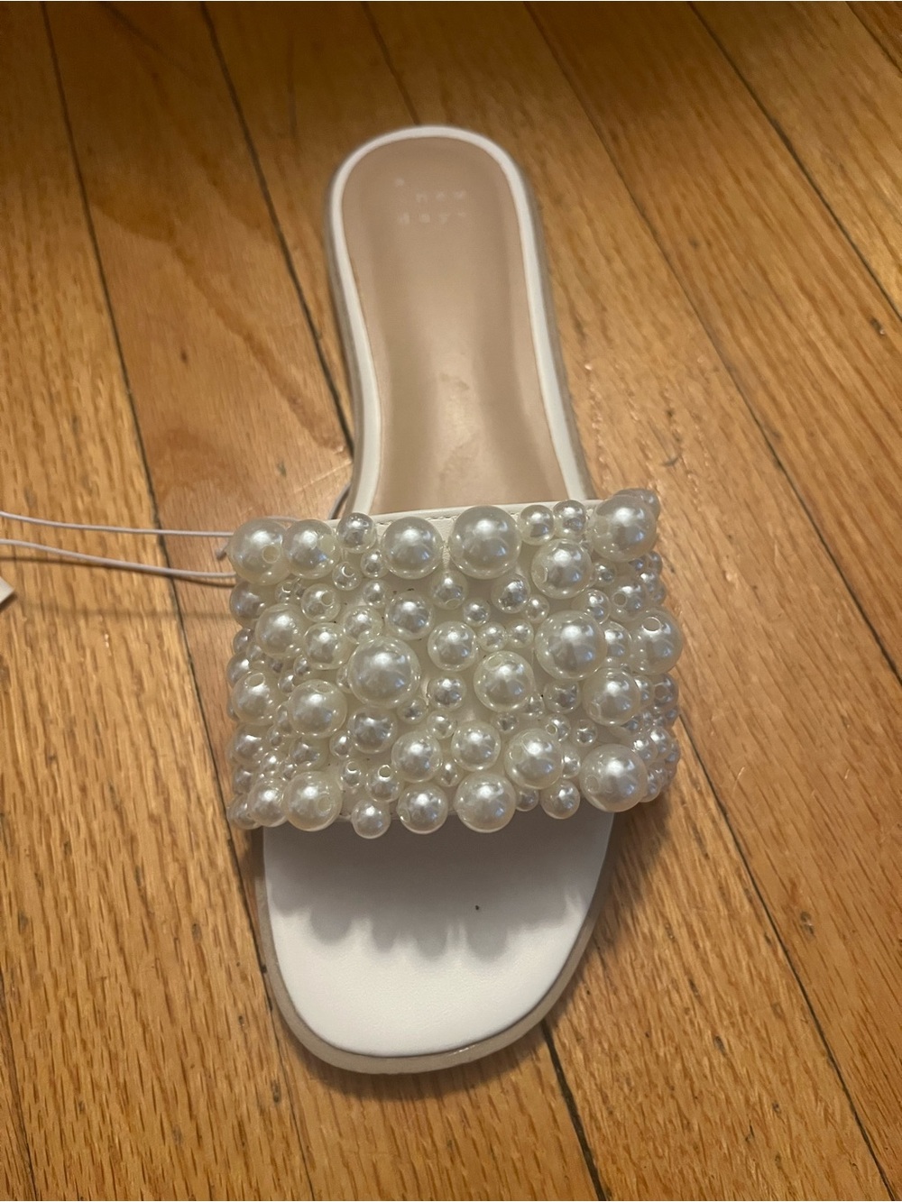 White Pearl-Embellished Slide Sandals - Picture 4 of 6